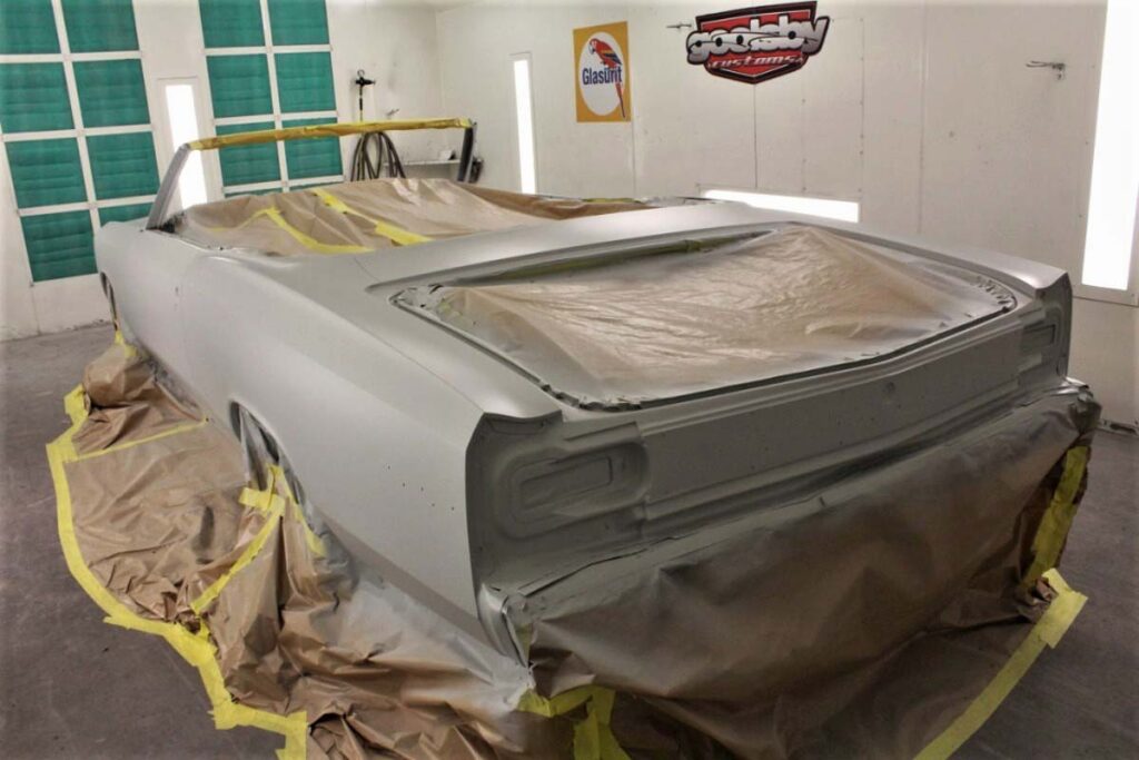 Custom 1966 Chevelle Convertible SS hot rod in the paint booth