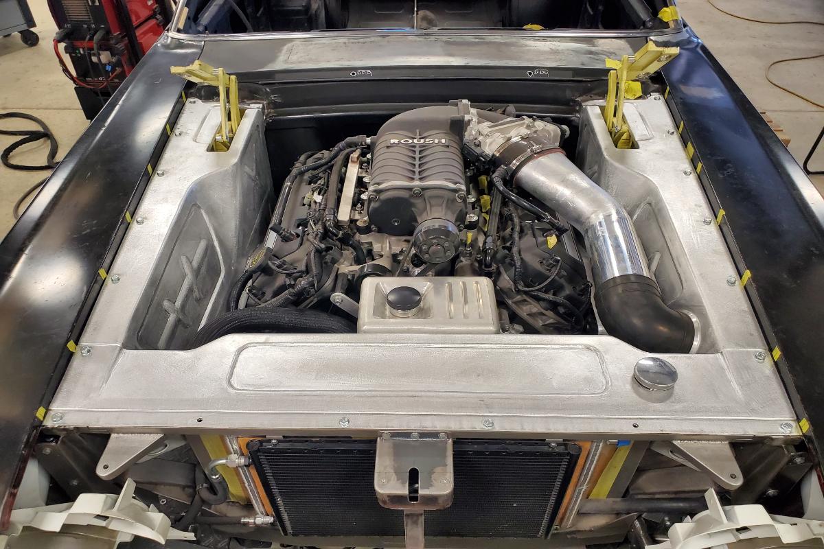 Custom supercharged 1969 Fastback Mustang Engine Bay Fabrication