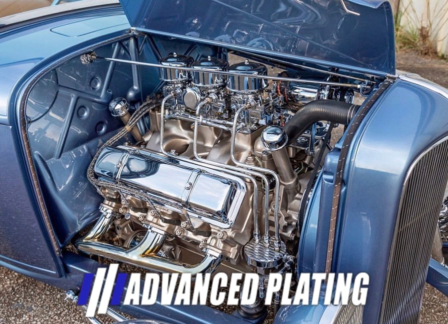 Custom 1932 Ford Roadster Pickup Engine Bay built by Goolsby Customs